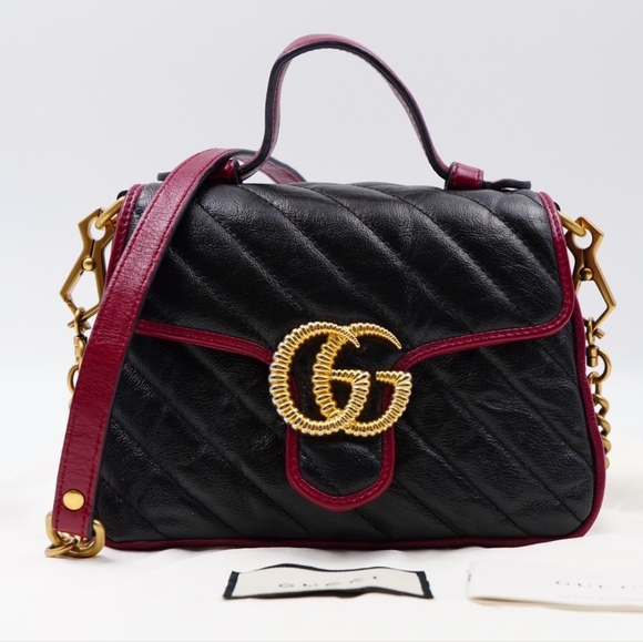 AR01❤️ GUCCI Matelasse Diagonal Torchon GG Marmont Top Handle Shoulder Bag - Picture 1 of 16